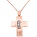 Χειροποίητος βαπτιστικός σταυρός από ροζ χρυσό Κ14 με αλυσίδα